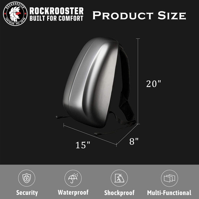 ROCKROOSTER Streamlined Backpack Helmet Cycling Bag, Apus, Computer Bag, Motorcycle Backpack, Anti Theft, Waterproof, Hard Shell Shaping Bag- A1-BK - Rock Rooster Footwear Inc