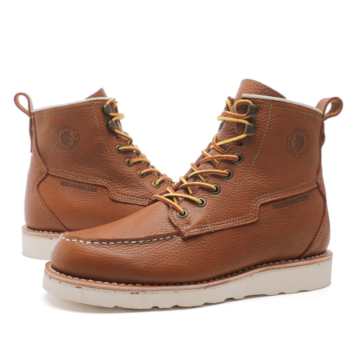 ROCKROOSTER Trinidad Men's 6 inch Brown soft toe wedge work boots VAP2306 - Rock Rooster Footwear Inc