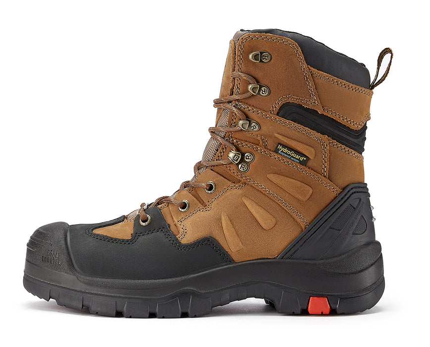 ROCKROOSTER Woodland Men's 8 inch Brown Work Boots, Composite Toe, Slip Resistant, Electrical Hazard Protection, Rubber outsole AK869 - Rock Rooster Footwear Inc