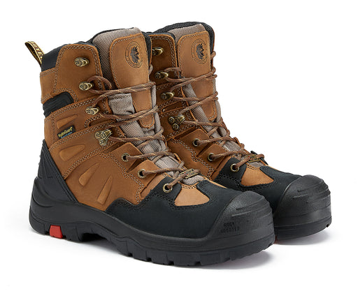 ROCKROOSTER Woodland Men's 8 inch Brown Work Boots, Composite Toe, Slip Resistant, Electrical Hazard Protection, Rubber outsole AK869 - Rock Rooster Footwear Inc